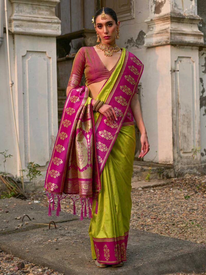 Mahendi Color Pink Saree - Image 4