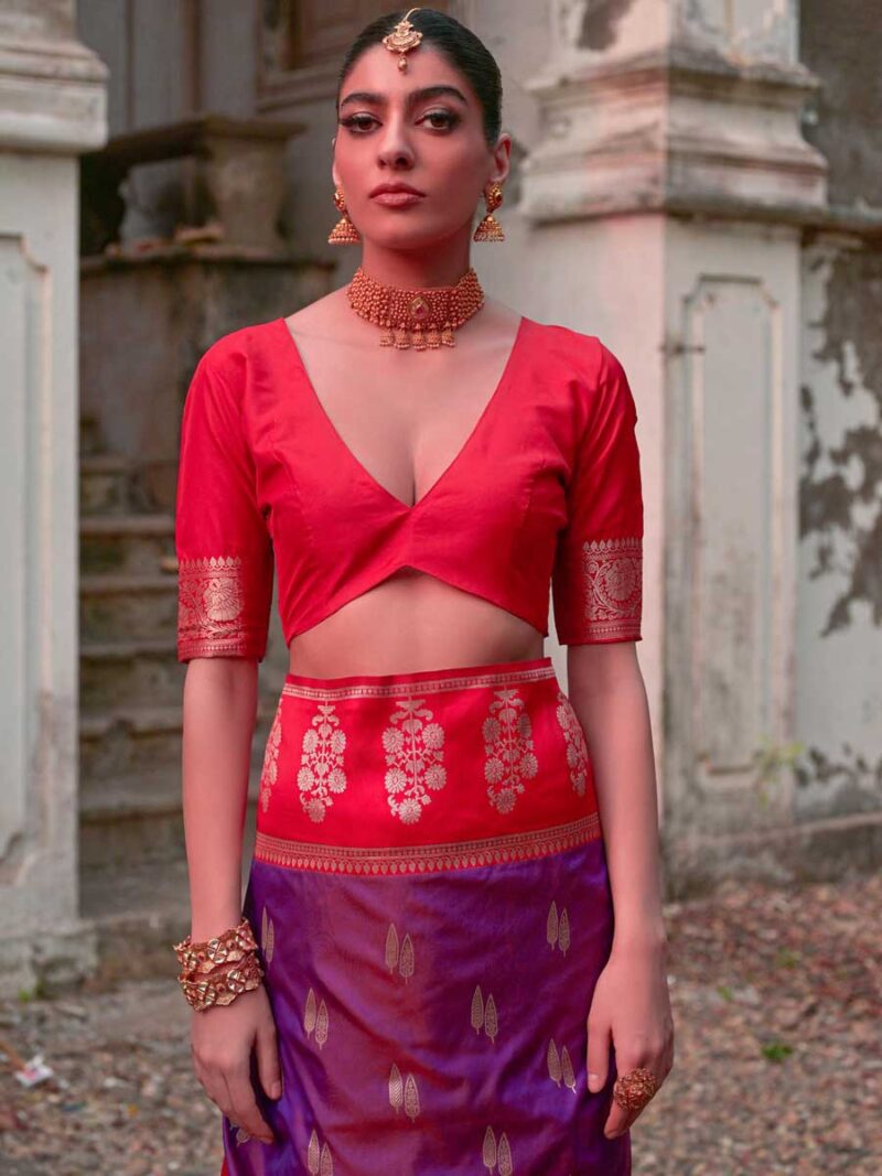 Lavender Color Red Saree - Image 3