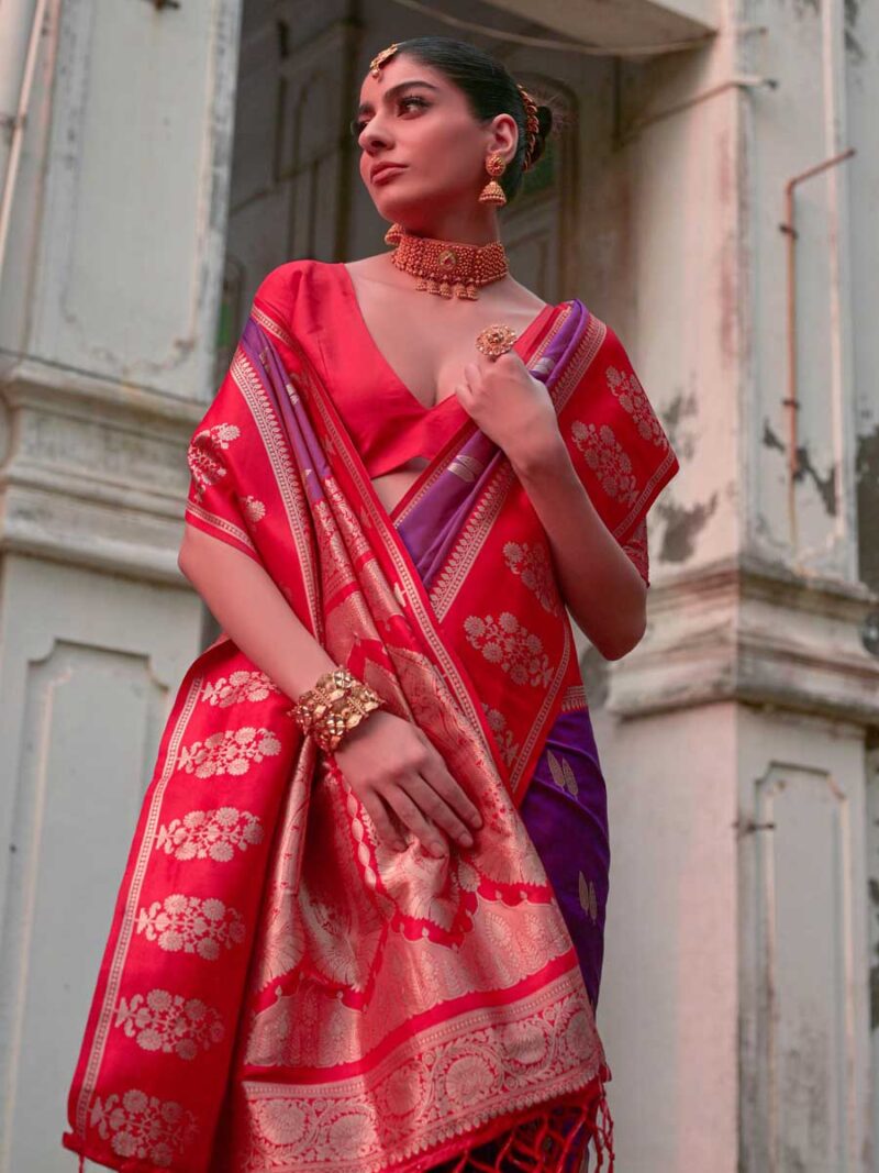 Lavender Color Red Saree - Image 2