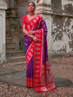Lavender Color Red Saree
