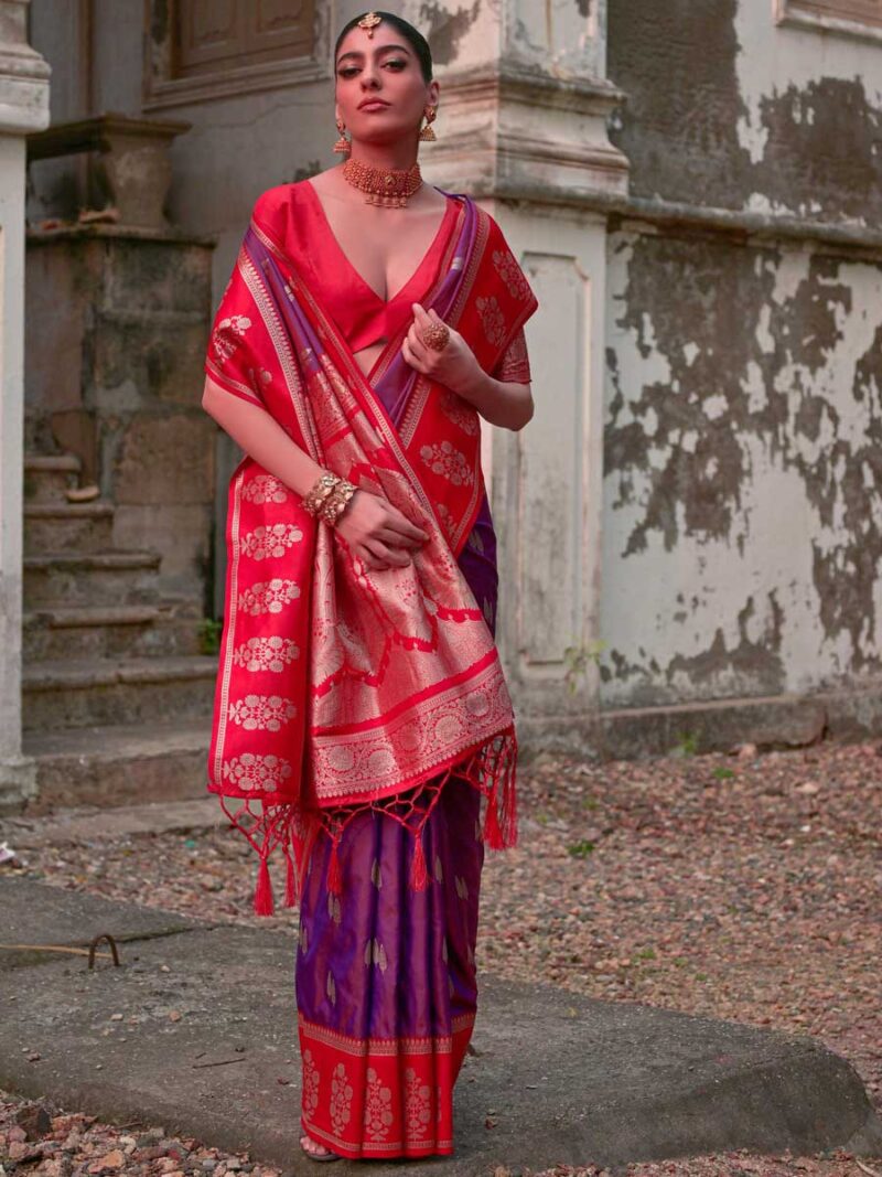 Lavender Color Red Saree - Image 4