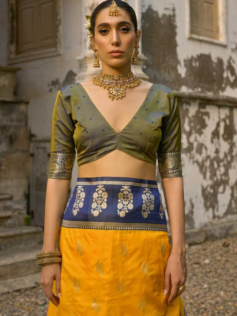 Yellow Color Green Saree - Image 3