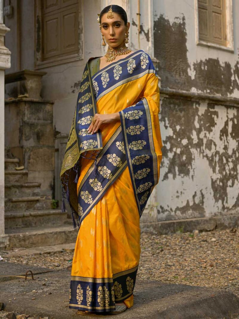 Yellow Color Green Saree - Image 4