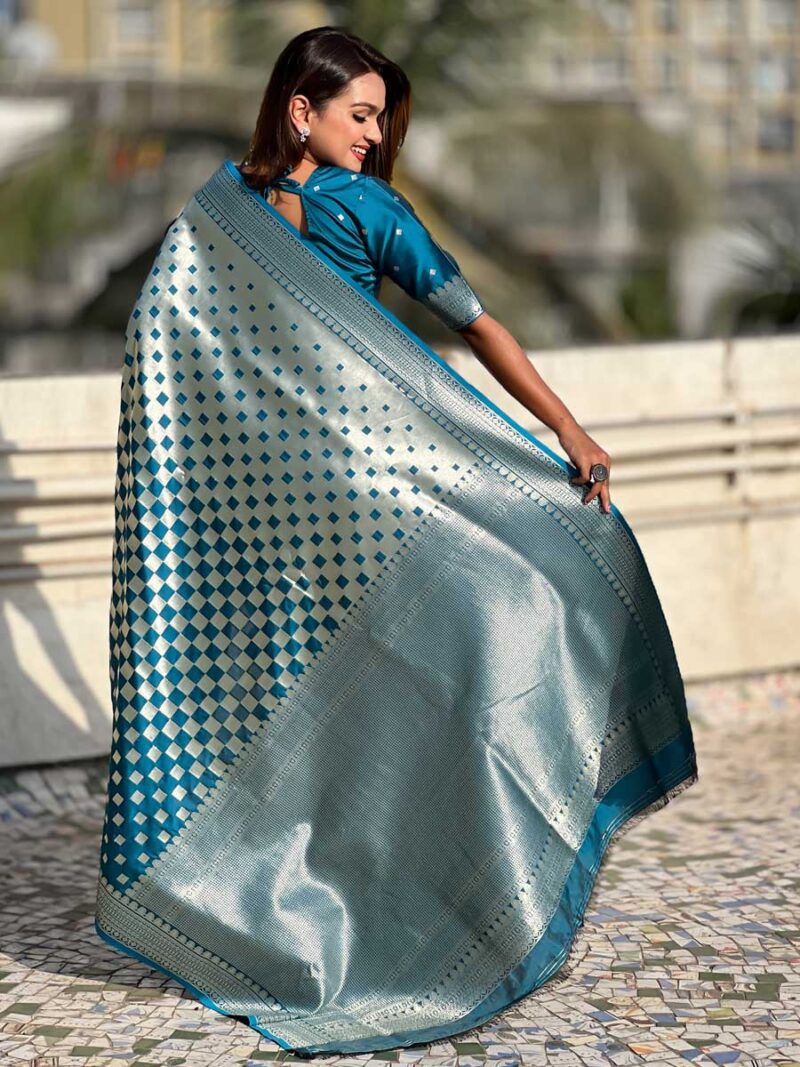 Teal Blue Color Teal Blue Saree - Image 2