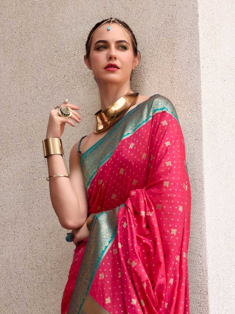 Pink Color Sea Green Saree - Image 2