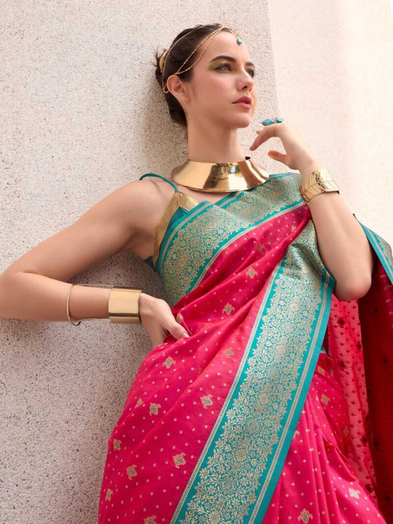 Pink Color Sea Green Saree - Image 3