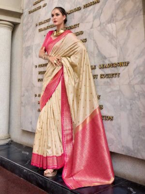 Cream Color Red Saree