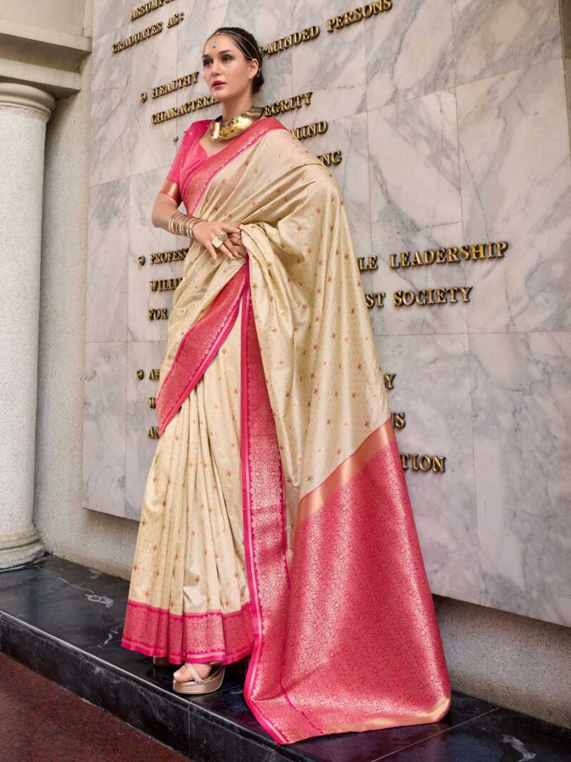 Cream Color Red Saree