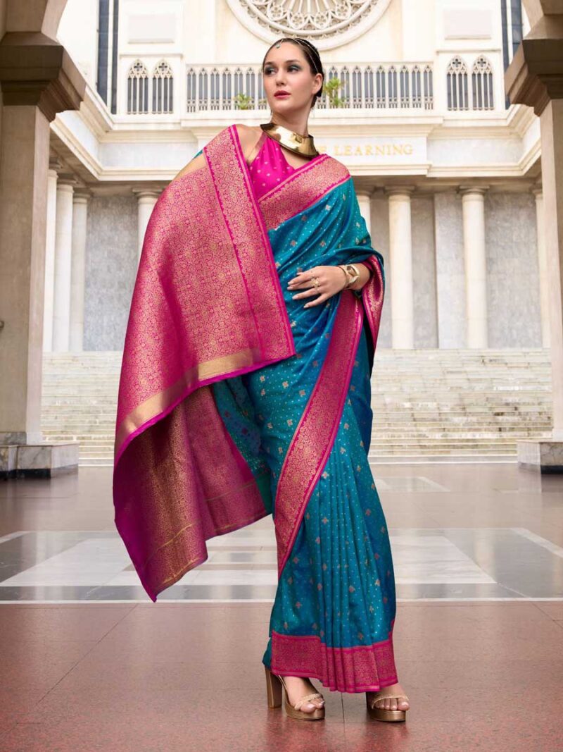 Blue Color Pink Saree - Image 2
