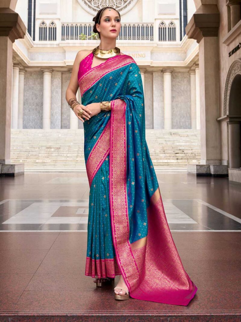 Blue Color Pink Saree