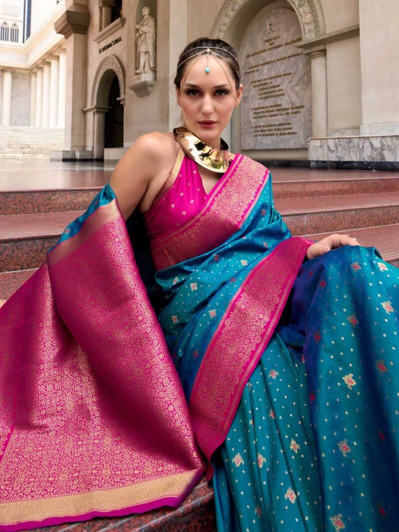 Blue Color Pink Saree - Image 3