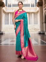 Sea Green Color Pink Saree