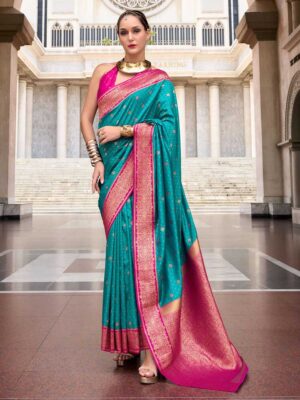 Sea Green Color Pink Saree