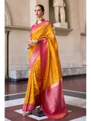 Yellow Color Red Saree