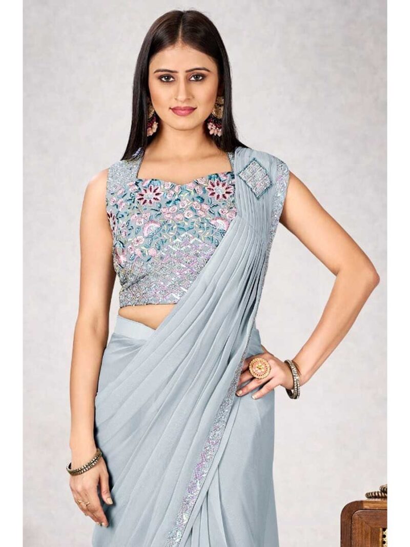Grey Color Grey Saree - Image 2