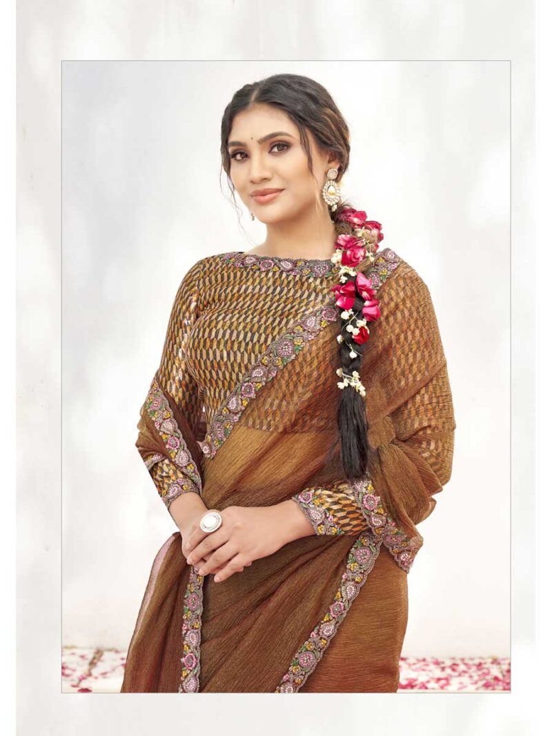Rust Color Rust Saree - Image 2