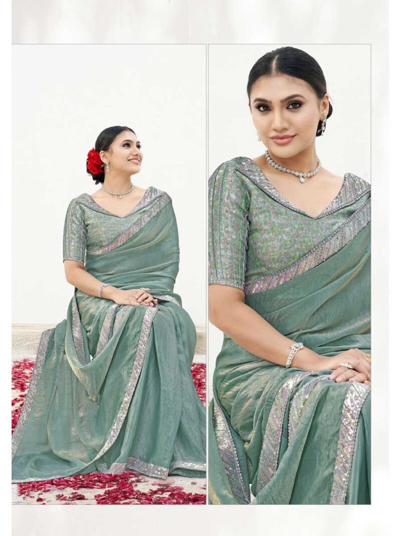 Sea Green Color Sea Green Saree - Image 2