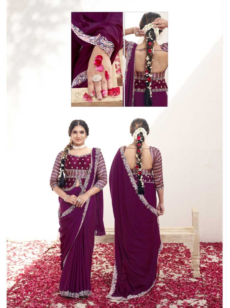 Wine Color Wine Saree - Image 2