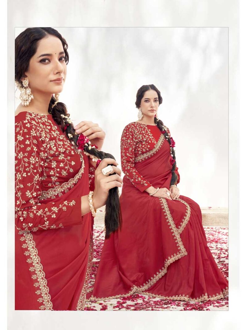 Red Color Red Saree - Image 2