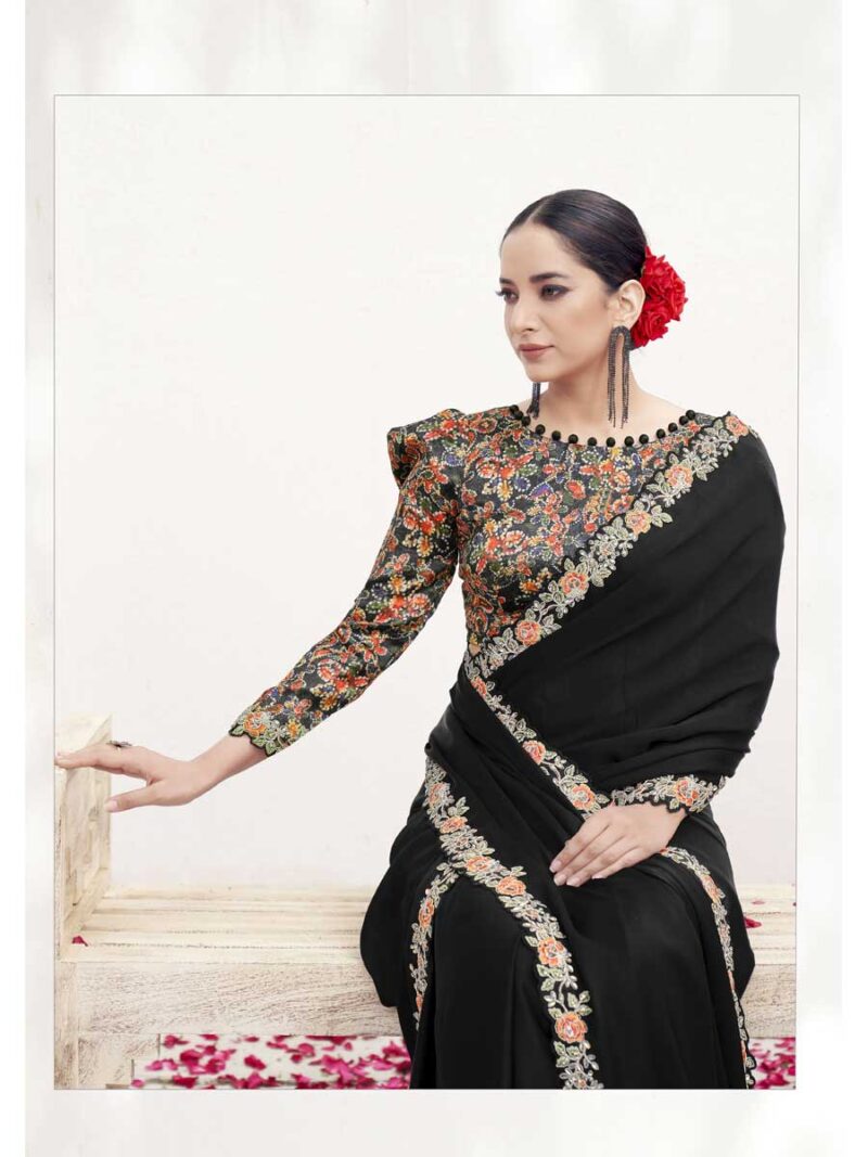 Black Color Black Saree - Image 2