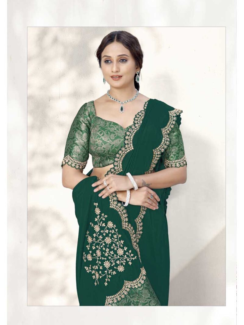 Green Color Green Saree - Image 2
