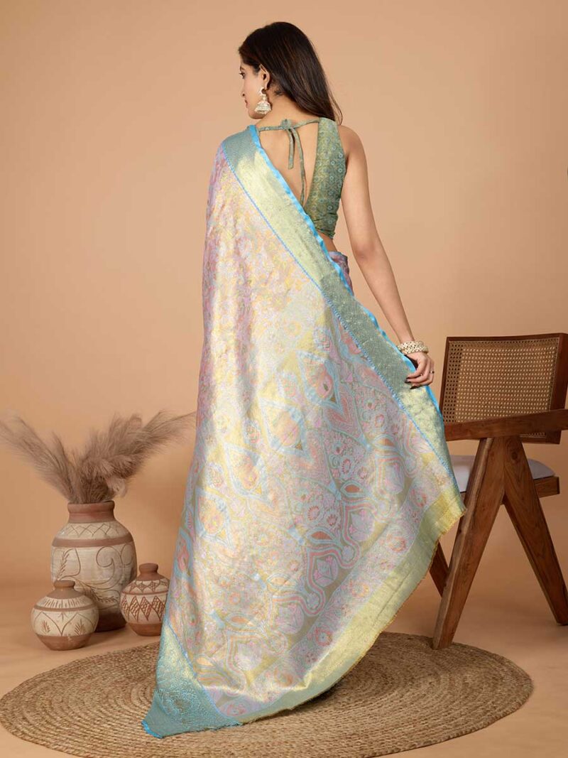 Pink Color Blue Saree - Image 2