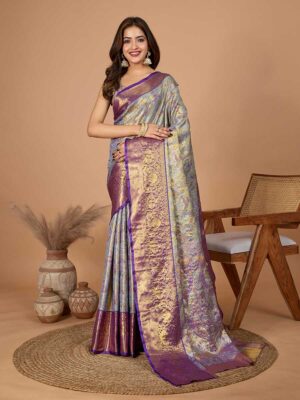 Grey Color Purple Saree