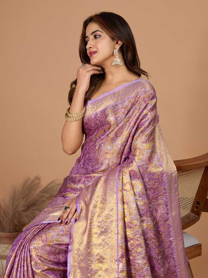 Purple Color Pink Saree - Image 3