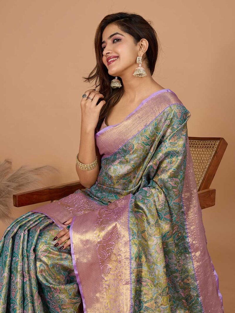 Green Color Pink Saree - Image 3