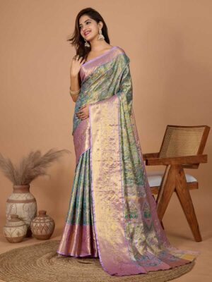 Green Color Pink Saree