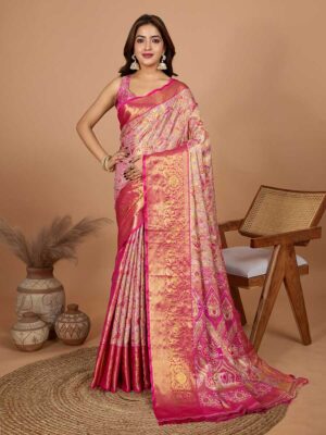 Pink Color Red Saree
