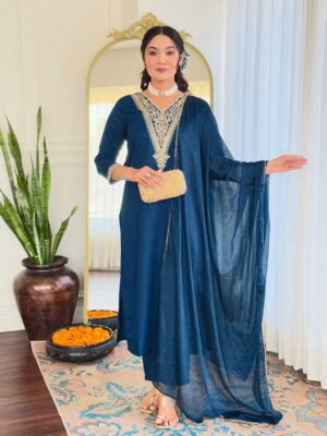 Teal Blue Color Readymade Salwar Suit