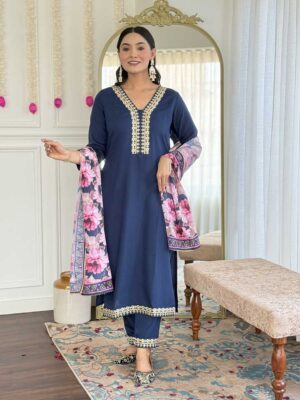 Petrol Color Readymade Salwar Suit