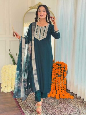 Teal Blue Color Readymade Salwar Suit