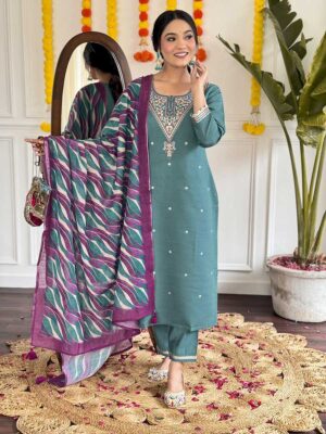 Teal Blue Color Readymade Salwar Suit