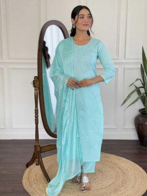 Sky Blue Color Readymade Salwar Suit
