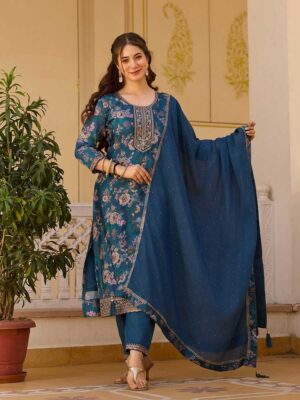 Petrol Color Readymade Salwar Suit