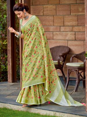 Pista Color Linen  Saree