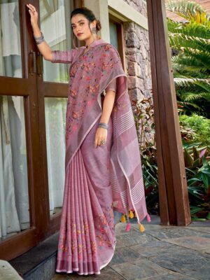 Purple Color Linen  Saree