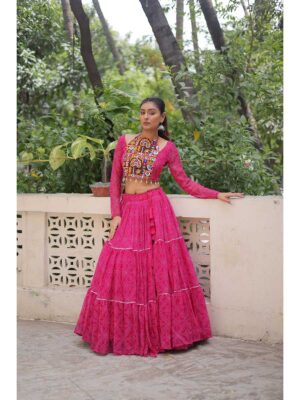 Pink Color Faux Georgette Lehenga Choli