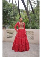 Red Color Faux Georgette Lehenga Choli