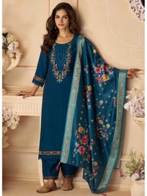 Teal Blue Color Readymade Salwar Suit