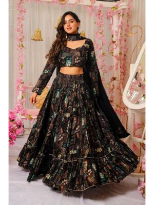 Black Color Air Tex Chinon Lehenga Choli