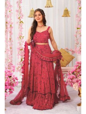 Maroon Color Air Tex Chinon Lehenga Choli