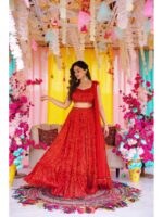 Red Color Air Tex Chinon Lehenga Choli