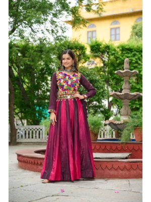 Wine Color Chinon Lehenga Choli