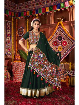 Green Color Viscose Cotton Lehenga Choli