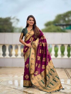 Wine Color Banarasi Silk Saree