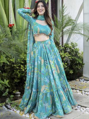 Firozi Color Georgette Lehenga Choli