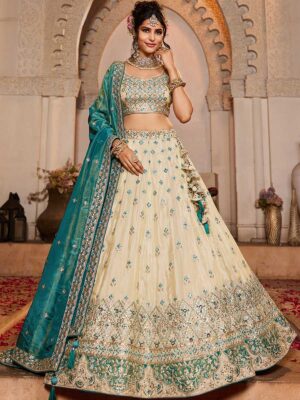 Cream Color Tissue Lehenga Choli